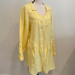 Soft Surroundings tunic top linen button up long sleeve Large
